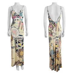 Vintage 2003 2000s Y2K Roberto Cavalli Cream Tribal Turquoise Dress Seashells