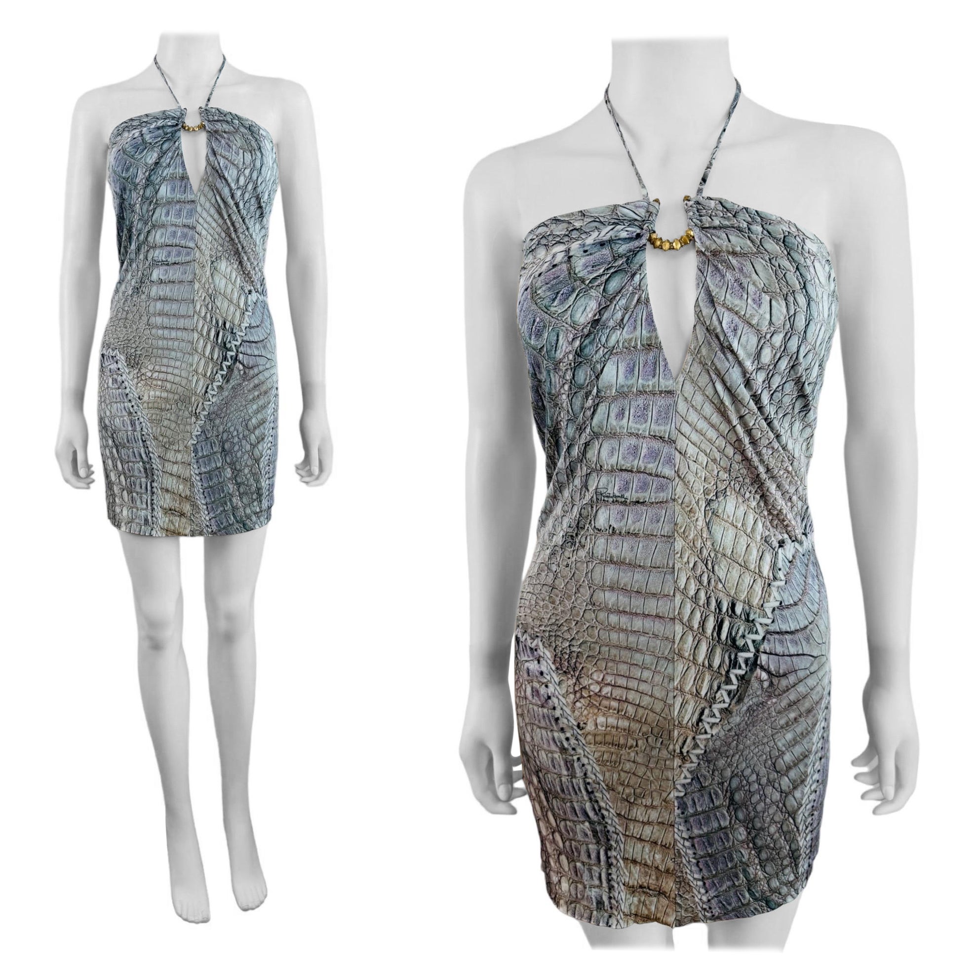 Vintage Y2k S/S 2011 Roberto Cavalli Crocodile Croc Reptile Animal Mini Dress For Sale
