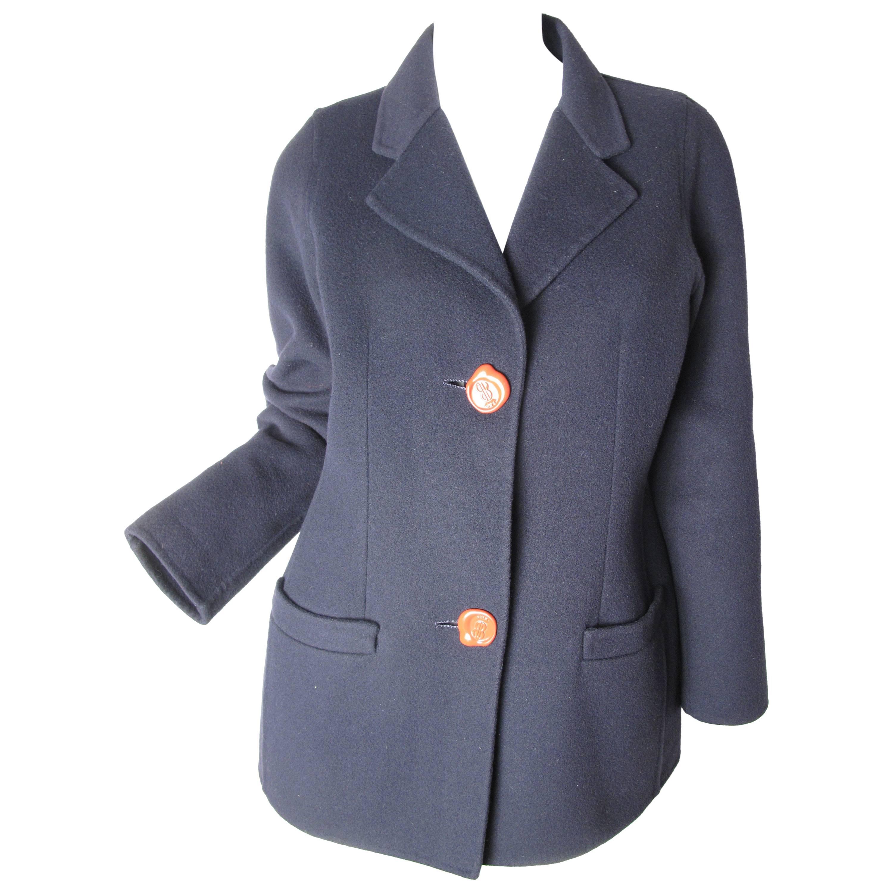 Bill Blass Navy Blazer with Faux "wax stamp" Buttons