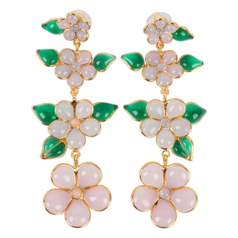 Augustine Golden Metal Earrings with Pink Glass Paste