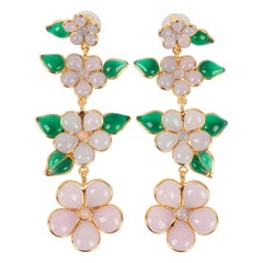Augustine Golden Metal Earrings with Pink Glass Paste