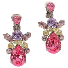 Dior Strass Silber Metall Clip-On Ohrringe