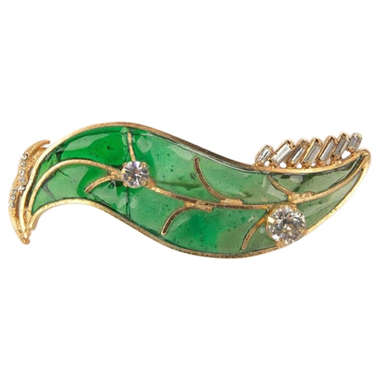 Broche Hoja Gripoix en Metal Dorado