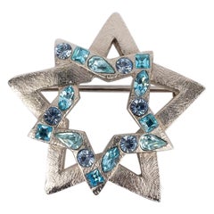 Yves Saint Laurent Star Brooch with Blue Rhinestones