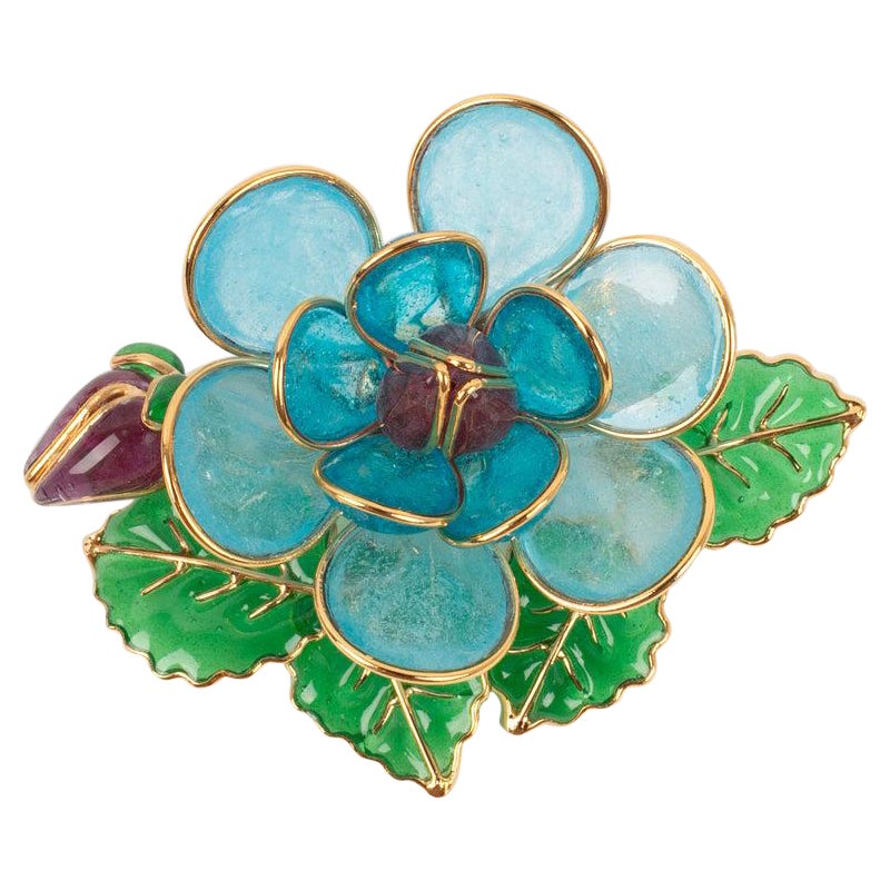 Augustine Pendant Brooch Golden Metal and Glass Paste For Sale