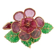 Augustine Pendant Brooch in Golden Metal and Glass