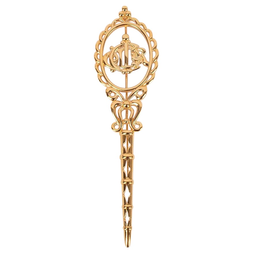 Dior Long Golden Metal Brooch For Sale