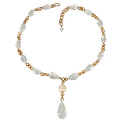 Chanel Necklace Haute Couture in Golden Metal with Transparent Glass Pearls