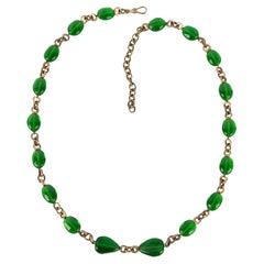 Chanel Dark Golden Metal with Green Glass Pearls Necklace Haute Couture