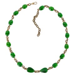 Chanel Necklace Haute Couture in Dark Golden Metal with Green Glass Pearls