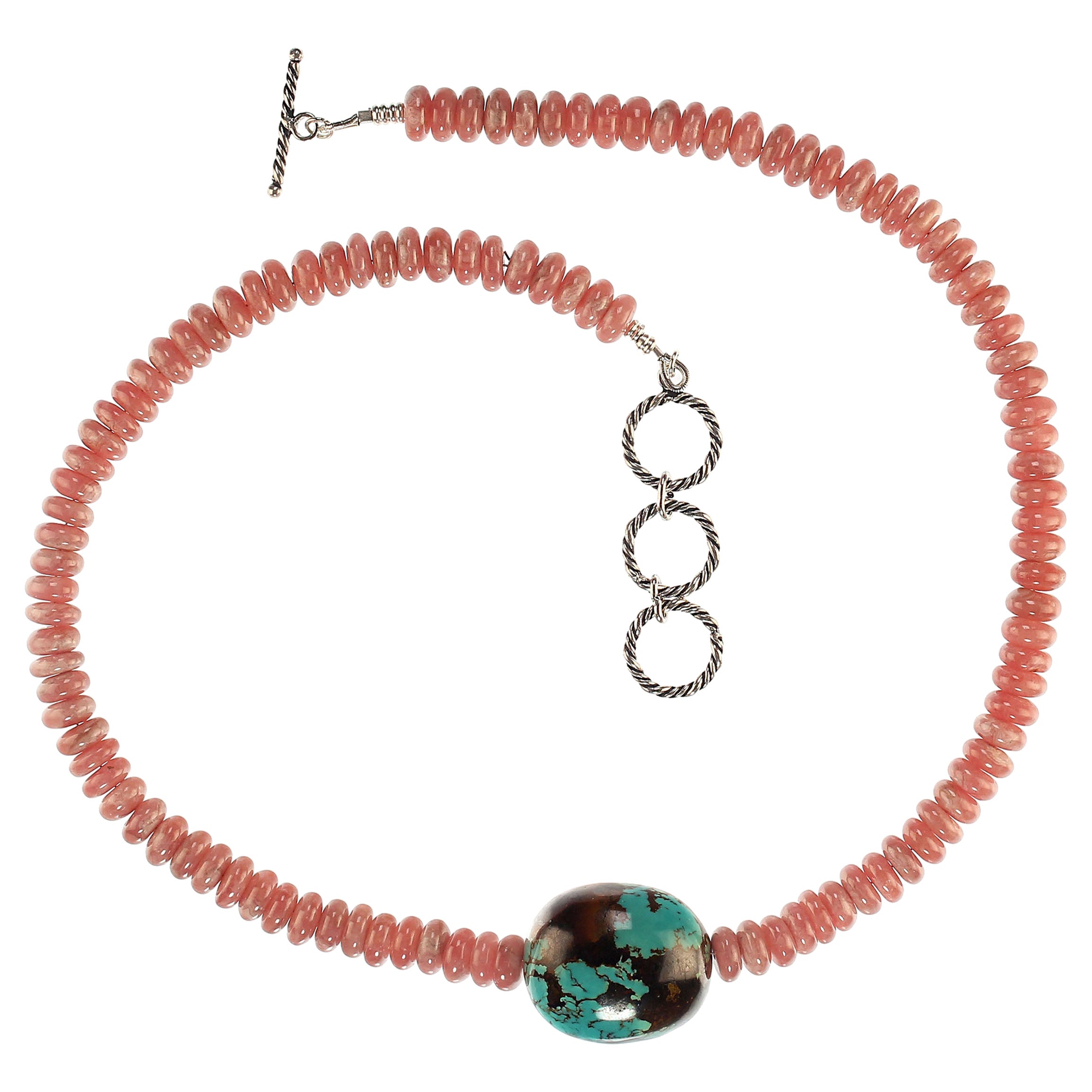 Artisan Ajd 19 Inch Rhodochrosite Necklace With Turquoise Focal