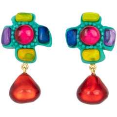Pendientes de turquesa y resina multicolor Dominique Denaive