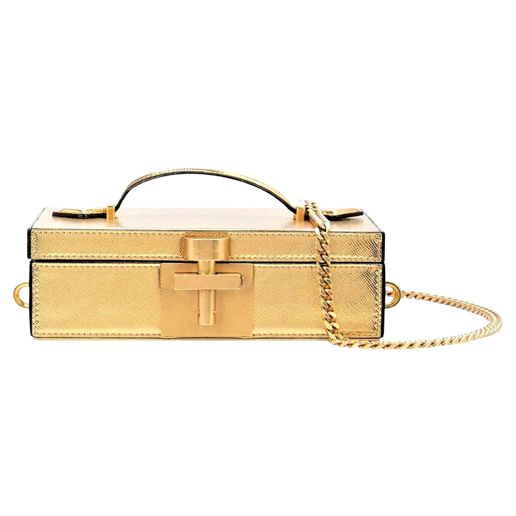 New Rare Oscar De La Renta 2020 Gold Alibi Minaudière Bag With Box & Tags $2250