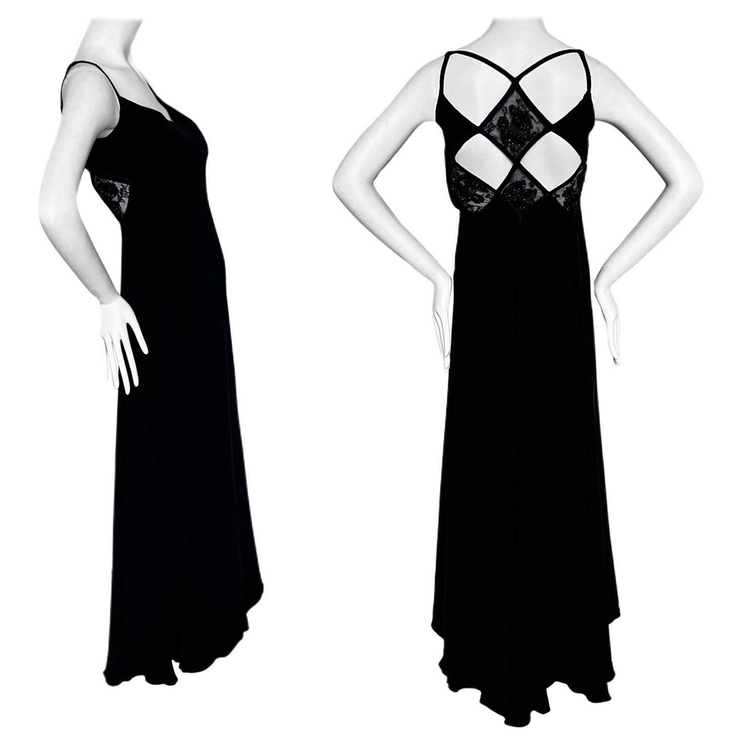 VALENTINO 2004 Vestido de noche vintage de seda negra con cuentas en venta