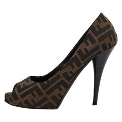 Fendi Brown Zucca Canvas Peep Toe Pumps Size 39