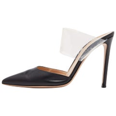 Gianvito Rossi Black Leather and PVC Plexi Pointed Toe Mules Size 40