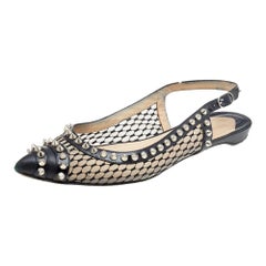 Christian Louboutin Black Leather And Mesh Spiked Flat Sandals Size 37