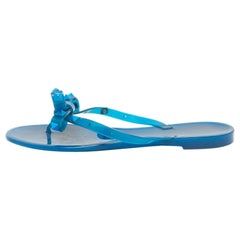 Valentino Blue Rubber Rockstud Thong Flat Sandals Size 38