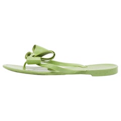 Valentino Green Rubber Rockstud Bow Thong Flat Slides Size 38