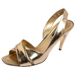 Louis Vuitton Gold Leather Barbara Criss Cross Slingback Sandals Size 37.5