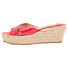 Jimmy Choo Pink Patent Leather Prima Espadrille Wedge Slide Sandals Size 41