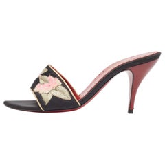 Yves Saint Laurent Black Satin Embroidered Slides Size 37.5