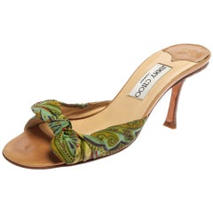 Jimmy Choo Multicolor Printed Satin Knot Slide Sandals Size 38
