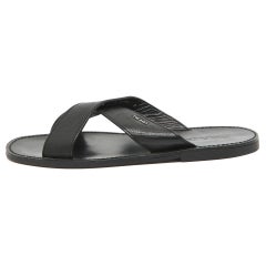 Prada Black Leather Crisscross Flat Slides Size 42