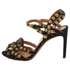 Alaia Black Suede Studded Ankle Strap Sandals Size 40