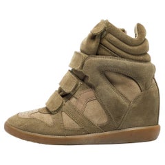 Isabel Marant Green Leather and Suede Bekett Sneakers Size 37