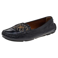 Prada Schwarz Lackleder Nieten Slip On Loafers Größe 36