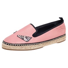 Fendi Pink Leather Bug Eye Espadrille Flats Size 37.5