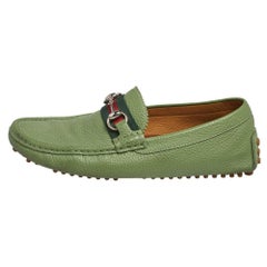 Gucci Green Leather Horsebit Slip On Loafers Size 40