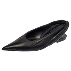 Balenciaga Black Leather Knife Pointed Toe Slingback Flats Size 37