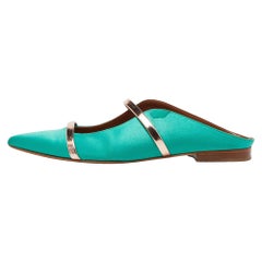 Malone Souliers Green Satin Maureen Flat Mules Size 39