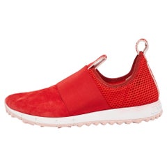 Jimmy Choo Red Suede and Mesh Low Top Sneakers Size 39.5