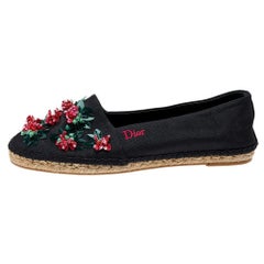 Dior Black Nylon Embellished Espadrille Flats Size 36