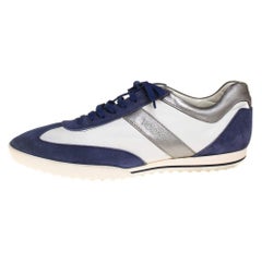 Tod's Baskets basses en cuir et daim bleu/blanc, taille 44