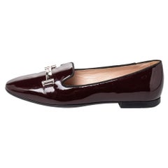 Tod's Burgundy Patent Leather Double T Smoking Slippers Size 38