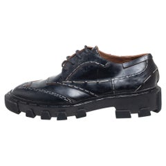 Balenciaga Black Leather Topstitch Platform Derby Size 38