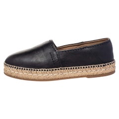 Prada Black Leather Espadrille Flats Size 38.5