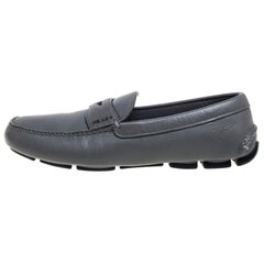 Prada Grey Leather Slip On Loafers Size 41