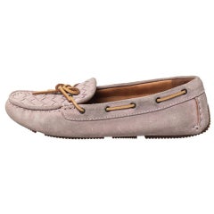 Bottega Veneta Pink Intrecciato Suede Bow Slip On Loafers Size 37