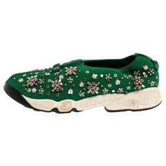 Dior Green Embellished Mesh Fusion Low Top Sneakers 38.5