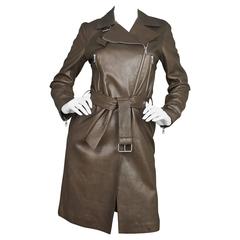 Joseph Brown Leather Moto Style Trench Coat w/ Belt sz IT36