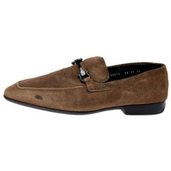Salvatore Ferragamo Grey Suede Gancini Slip On Loafers Size 45