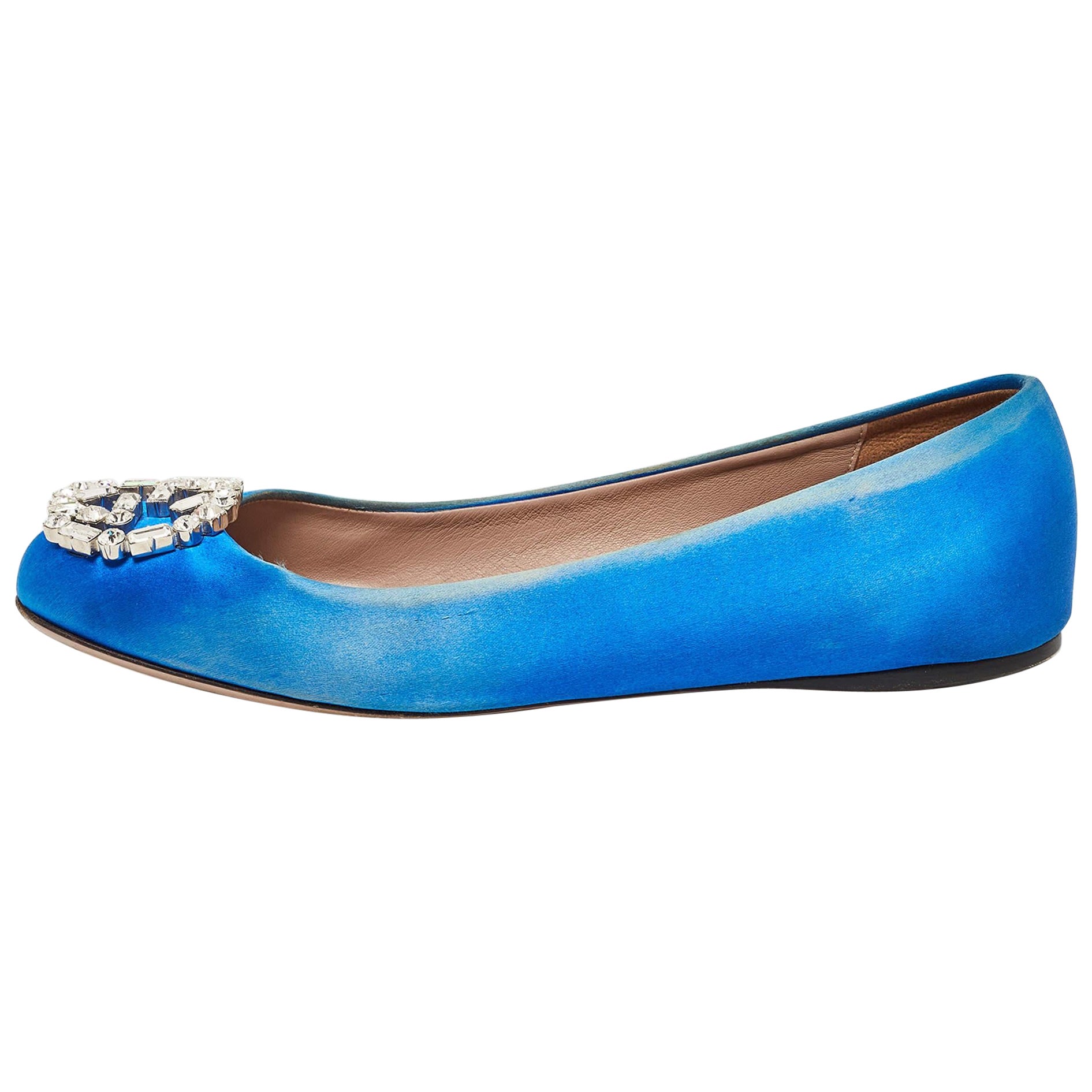 Gucci - Chaussures de ballet en satin bleu avec cristaux en G imbriqués, taille 37,5