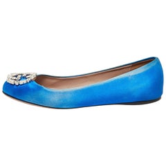 Gucci Blue Satin Interlocking G Crystals Ballet Flats Size 37.5