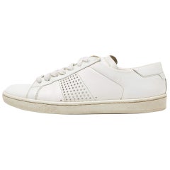 Saint Laurent White Leather Crystal Embellished Low Top Sneakers Size 38.5