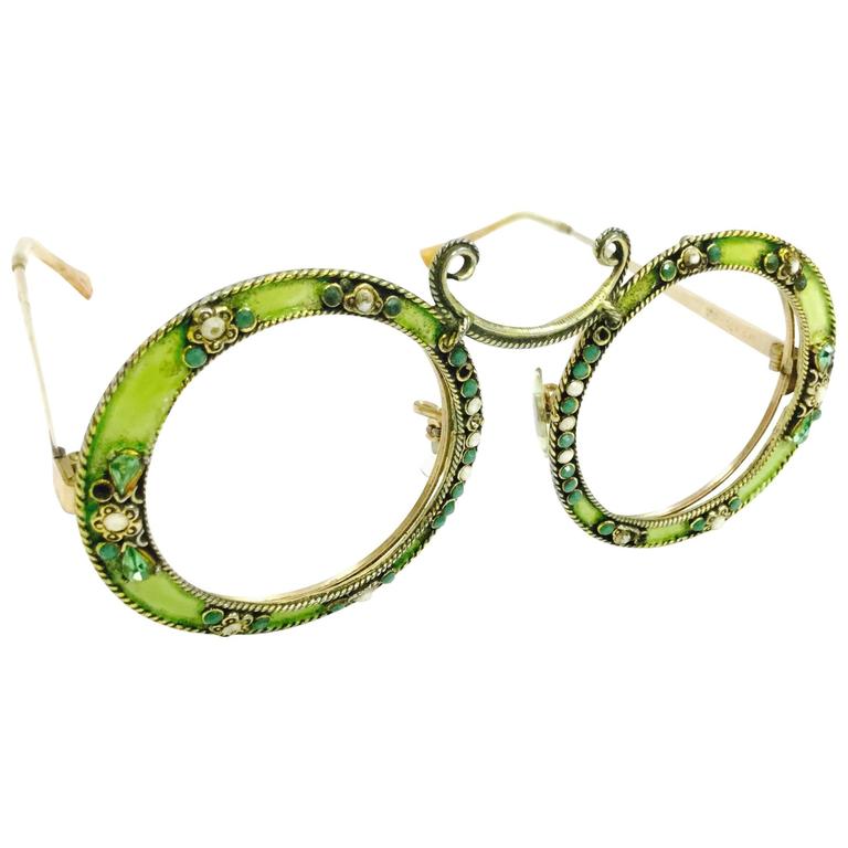 Dior Gold Filled Green Enamel Round Eye Sunglasses Frame Dior Gold Filled Green Enamel Round Eye Sunglasses Frame 1960s At 1stdibs